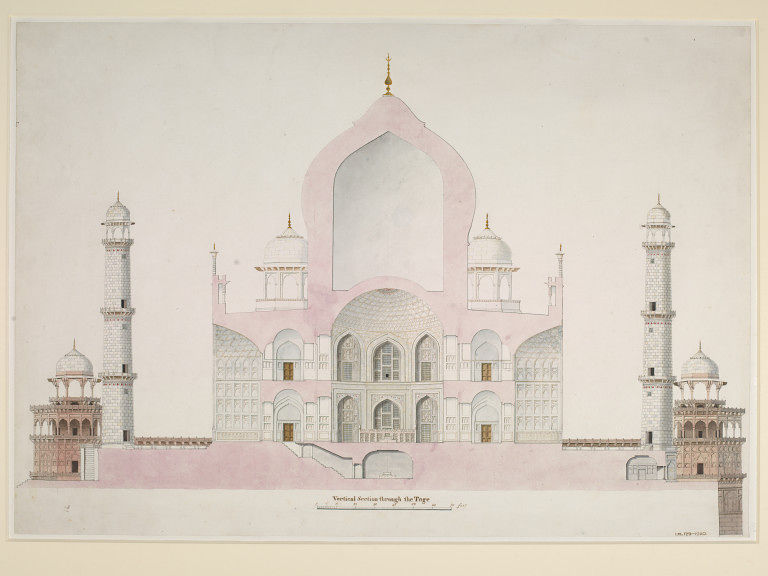 Fifteen drawings of Mughal architecture and ornamental detail on Mughal ...