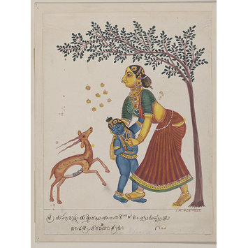 Painting - Yasoda protecting Krishna from the playful approaches of a gazelle Painting - Yasoda protecting Krishna from the playful approaches of a gazelle