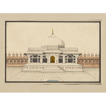 Drawing - Nine small architectural drawings of Mughal monuments. Drawing - Nine small architectural drawings of Mughal monuments.