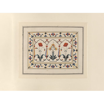 Drawing - A specimen of illuminated calligraphy and ten drawings of pietra-dura work in the Taj Mahal, Agra. Drawing - A specimen of illuminated calligraphy and ten drawings of pietra-dura work in the Taj Mahal, Agra.