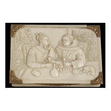 Box - Box with scene of a monk and lady at a table Box - Box with scene of a monk and lady at a table
