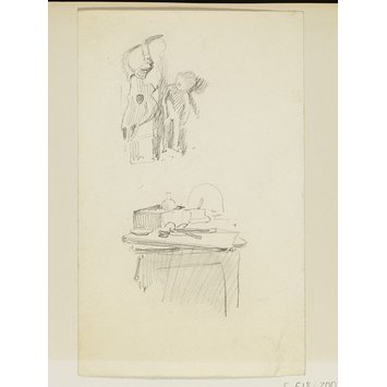 Drawing - Table and animal skull Drawing - Table and animal skull