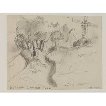 Drawing - Landscape with windmill, Montmartre Drawing - Landscape with windmill, Montmartre