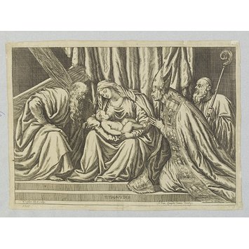Print - Virgin and Child and three Saints in adoration Print - Virgin and Child and three Saints in adoration
