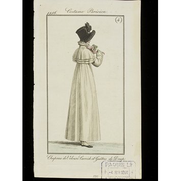 Fashion plate - Chapeau de Velours. Carrick et Guêtres de Drap. Fashion plate - Chapeau de Velours. Carrick et Guêtres de Drap.