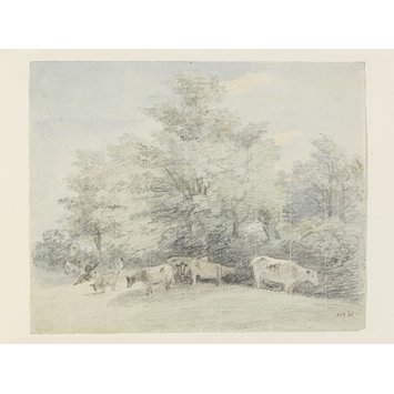 Drawing - Landscape with cows and trees Drawing - Landscape with cows and trees