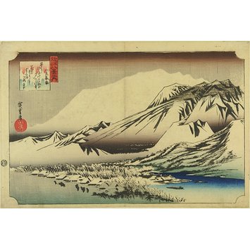 Woodblock print - Lingering Snow on Mount Hira Woodblock print - Lingering Snow on Mount Hira