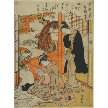 Woodblock print - A Young Girl Reading a Letter as a Woman Looks On Woodblock print - A Young Girl Reading a Letter as a Woman Looks On