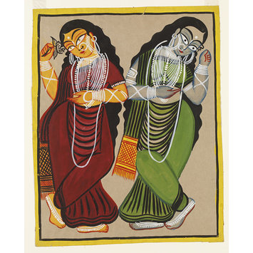 Kalighat painting - Lakshmi and Saraswati Kalighat painting - Lakshmi and Saraswati