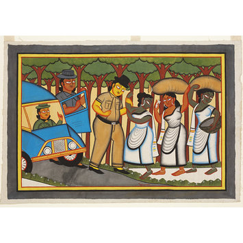 Kalighat painting - The Policeman's bribe Kalighat painting - The Policeman's bribe