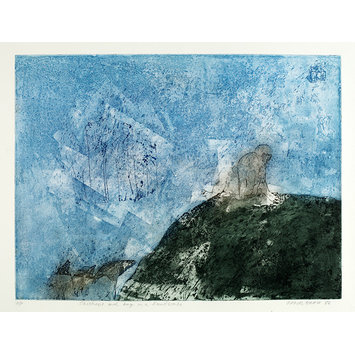 Etching - Chicken and a boy in a landscape Etching - Chicken and a boy in a landscape