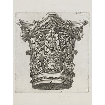 Engraving - Capital with rams' heads and masks Engraving - Capital with rams' heads and masks