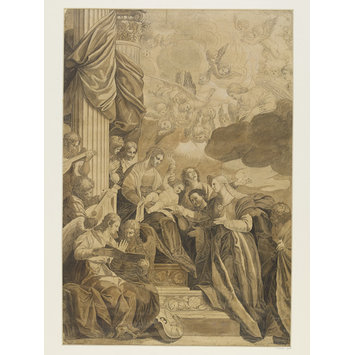 Working drawing for a woodcut - The Marriage of St. Catherine Working drawing for a woodcut - The Marriage of St. Catherine