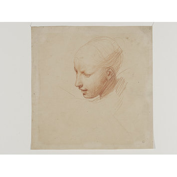 Drawing - study of a female head, looking downwards with lips parted, half left for the figure of truth Drawing - study of a female head, looking downwards with lips parted, half left for the figure of truth