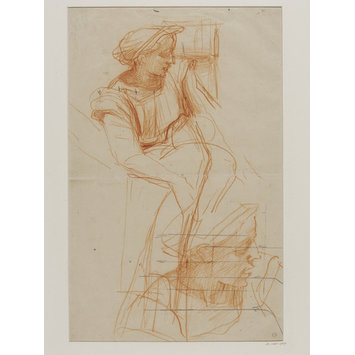 Drawing - two studies of a female figure, draped, looking to the left, with right arm downwards, for 'truth' Drawing - two studies of a female figure, draped, looking to the left, with right arm downwards, for 'truth'