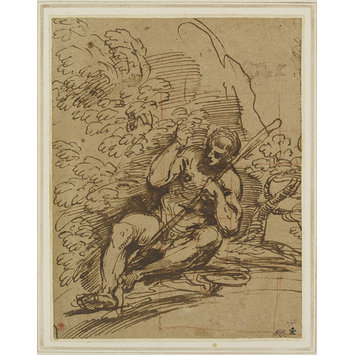 Drawing - Nude figure of a man seated holding a staff Drawing - Nude figure of a man seated holding a staff