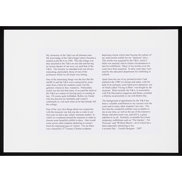 Typescript - Contribution to V&A 150th anniversary album Typescript - Contribution to V&A 150th anniversary album