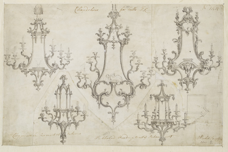 Five Designs For Chandeliers Which Appeared As Plate No.155 In The 