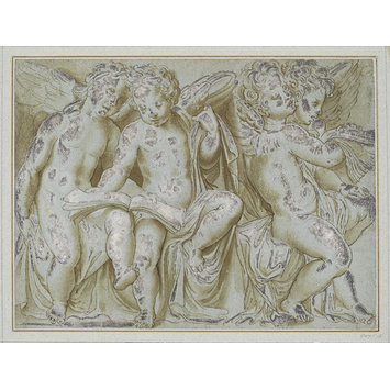 Drawing - Four seated putti Drawing - Four seated putti