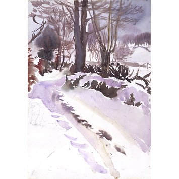 drawing - Cart track covered in snow, with fields beyond drawing - Cart track covered in snow, with fields beyond