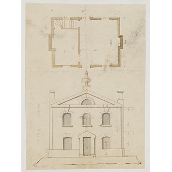 Design - Plan and elevation of a small house for an unidentified project Design - Plan and elevation of a small house for an unidentified project