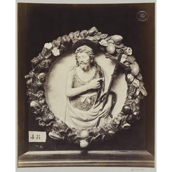 Photograph - Enamelled earthenware bas-relief medallion of Saint John the Baptist Photograph - Enamelled earthenware bas-relief medallion of Saint John the Baptist