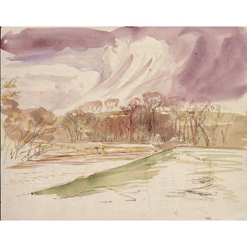 drawing - A lake and trees beneath a stormy sky drawing - A lake and trees beneath a stormy sky