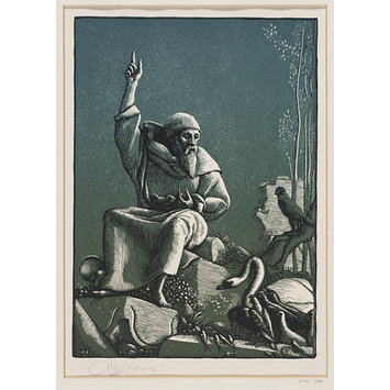 Print - St. Francis preaching to the birds. Print - St. Francis preaching to the birds.