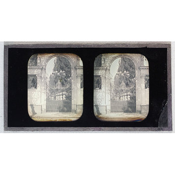 Photograph - Stereoscopic view of an ornate gateway to a garden Photograph - Stereoscopic view of an ornate gateway to a garden