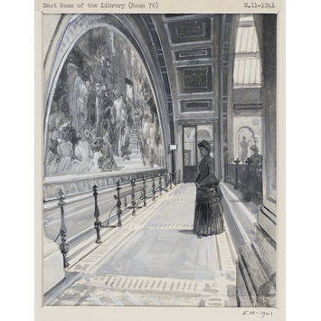Drawing - Fresco by Lord Leighton, P.R.A., "The Industrial Arts applied to War' in the north gallery of the South Court Drawing - Fresco by Lord Leighton, P.R.A., "The Industrial Arts applied to War' in the north gallery of the South Court