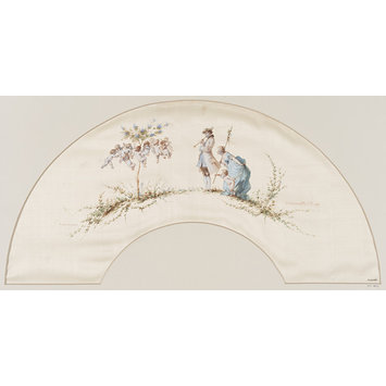 Silk - Design for fan : shepherd and shepherdess watching a group of of cupids Silk - Design for fan : shepherd and shepherdess watching a group of of cupids