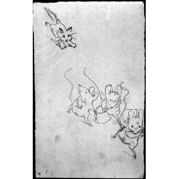 drawing - Three mice running away from a kitten drawing - Three mice running away from a kitten