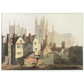 Watercolour - St. Margaret's, Westminster, and the abbey with old buildings in the foreground Watercolour - St. Margaret's, Westminster, and the abbey with old buildings in the foreground