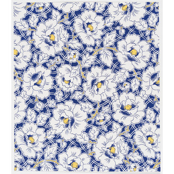 Drawing - Design of a large floral pattern and stems on a blue ground. Drawing - Design of a large floral pattern and stems on a blue ground.