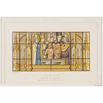 Record drawing of stained glass - The Baptism of Serenus Record drawing of stained glass - The Baptism of Serenus