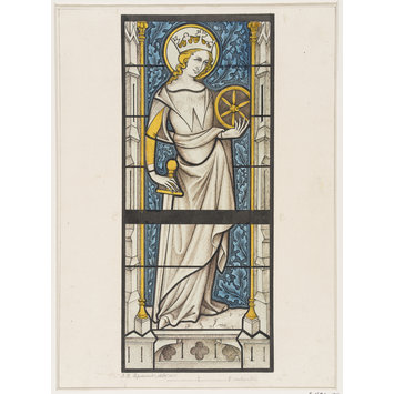 Record drawing of stained glass - Fragment of 14th century stained glass in the Chapel of St. Louis, Tournai Cathedral Record drawing of stained glass - Fragment of 14th century stained glass in the Chapel of St. Louis, Tournai Cathedral