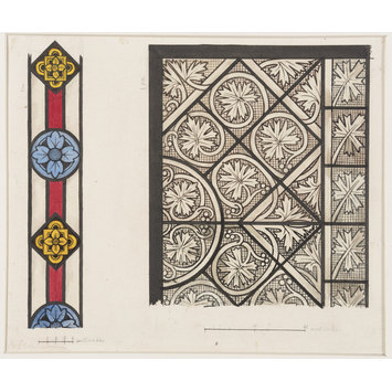 Record drawing of stained glass - Fragment of a 14th century glass border in the Sacristy of the Church of St Gereon Record drawing of stained glass - Fragment of a 14th century glass border in the Sacristy of the Church of St Gereon