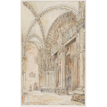 Watercolour - The Portico de la Gloria in the Cathedral at Santiago de Compostella, Spain Watercolour - The Portico de la Gloria in the Cathedral at Santiago de Compostella, Spain