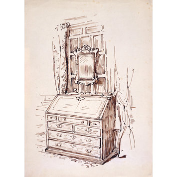 Sketch Of A Writing Desk And Mirror Gwaynynog Potter Beatrix