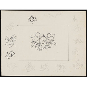 Drawing - Cupids Holding a Shield Drawing - Cupids Holding a Shield