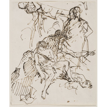 Drawing - A group of three figures with a fish Drawing - A group of three figures with a fish
