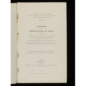 Book - Inventory of reproductions in metal Book - Inventory of reproductions in metal