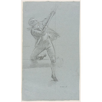 Drawing - A study of a man holding a spar with his right leg on a canon Drawing - A study of a man holding a spar with his right leg on a canon