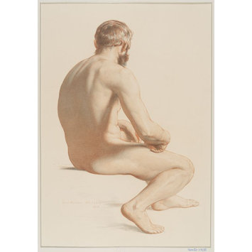 Print - Life study of a seated nude male figure Print - Life study of a seated nude male figure
