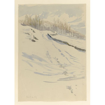 drawing - Snow scene with fields and a line of trees drawing - Snow scene with fields and a line of trees
