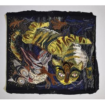 Embroidered panel - The Cat and the Owl Embroidered panel - The Cat and the Owl